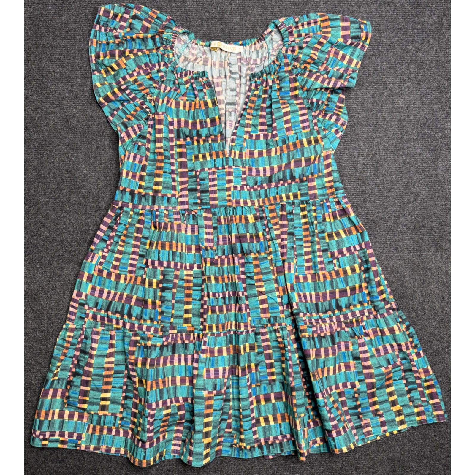 Marie Oliver Kara Mini Dress Cayman Check Turquoise Short Sleeve Women's S